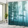 Ambesonne Forest Shower Curtain, Autumn Season Mystic Foggy Fall Nature and Enchanted Woods Wild Trees Print, Cloth Fabric Bathroom Decor Set with Hooks, 69" W x 84" L, Pale Turquoise view 4
