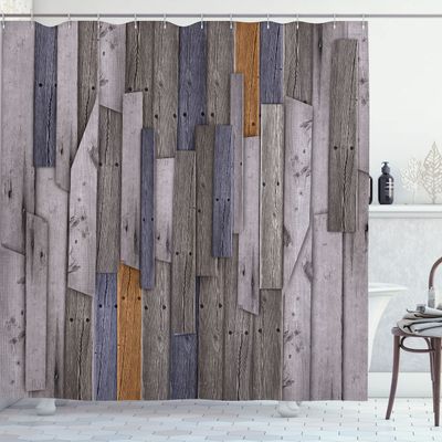 Ambesonne Rustic Shower Curtain, Cottagecore Themed Grunge Wooden Planks Picture for Country Farm House Life Boho Mansion Design, Cloth Fabric Restroom Decor with 12 Hooks, 69" W x 70" L, Dimgray Grey