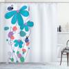 Ambesonne Spring Shower Curtain, Flowers Oval Dome-Shaped Ladybugs Illustration Never Ending Love Story Luck, Cloth Fabric Bathroom Decor Set with Hooks, 69" W x 75" L, Turquoise Salmon view 1