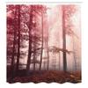 Ambesonne Forest Shower Curtain, Autumn Season Mystic Foggy Fall Nature and Enchanted Woods Wild Trees Print, Cloth Fabric Bathroom Decor Set with Hooks, 69" W x 84" L, Pale Ruby view 2