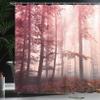 Ambesonne Forest Shower Curtain, Autumn Season Mystic Foggy Fall Nature and Enchanted Woods Wild Trees Print, Cloth Fabric Bathroom Decor Set with Hooks, 69" W x 84" L, Pale Ruby view 3