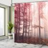 Ambesonne Forest Shower Curtain, Autumn Season Mystic Foggy Fall Nature and Enchanted Woods Wild Trees Print, Cloth Fabric Bathroom Decor Set with Hooks, 69" W x 84" L, Pale Ruby view 4