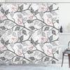 Ambesonne Branches Shower Curtain, Birds on The Branch Pastel Leaves Dotted Background Nature Art Print, Cloth Fabric Bathroom Decor Set with Hooks, 69" W x 84" L, Dimgray White view 1