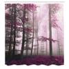 Ambesonne Forest Shower Curtain, Autumn Season Mystic Foggy Fall Nature and Enchanted Woods Wild Trees Print, Cloth Fabric Bathroom Decor Set with Hooks, 69" W x 84" L, Dark Magenta view 2
