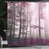 Ambesonne Forest Shower Curtain, Autumn Season Mystic Foggy Fall Nature and Enchanted Woods Wild Trees Print, Cloth Fabric Bathroom Decor Set with Hooks, 69" W x 84" L, Dark Magenta view 3