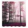 Ambesonne Forest Shower Curtain, Autumn Season Mystic Foggy Fall Nature and Enchanted Woods Wild Trees Print, Cloth Fabric Bathroom Decor Set with Hooks, 69" W x 70" L, Magenta White view 2