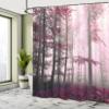 Ambesonne Forest Shower Curtain, Autumn Season Mystic Foggy Fall Nature and Enchanted Woods Wild Trees Print, Cloth Fabric Bathroom Decor Set with Hooks, 69" W x 70" L, Magenta White view 4