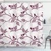 Ambesonne Branches Shower Curtain, Birds on The Branch Pastel Leaves Dotted Background Nature Art Print, Cloth Fabric Bathroom Decor Set with Hooks, 69" W x 84" L, Maroon White view 1