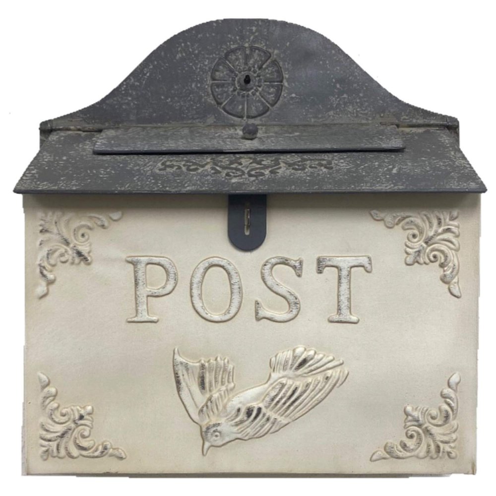 Vintage Style Post Box Horizontal Metal Event Card Collection & Decorative Mailbox for Receptions, Parties & Indoor/Outdoor Display (White)
