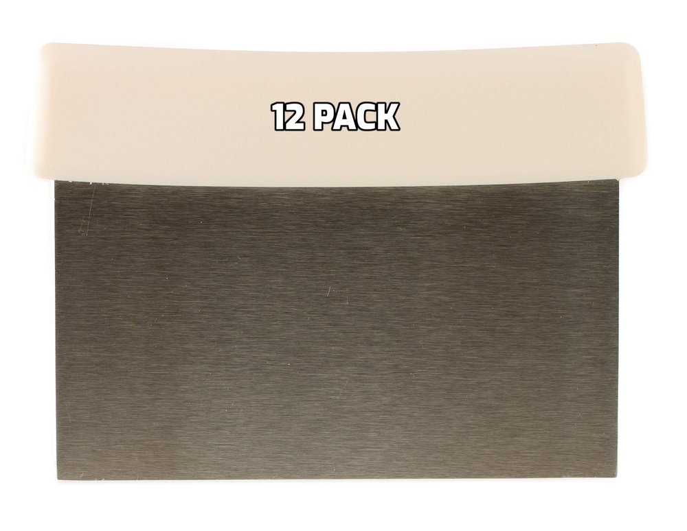 [12 PACK] Stainless Steel Dough Scraper with Plastic Handle - Dough Chopper, Heavy Duty Multi Purpose - Perfect for Nuts, Herbs, Pastry, Pizza Dough, Baking and More!