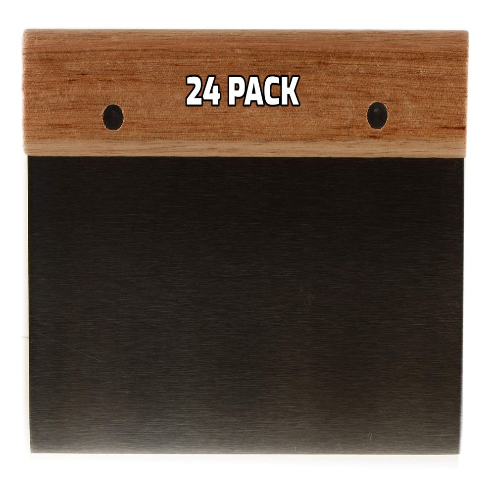 [24 PACK] Stainless Steel Dough Scraper with Wooden Handle - Dough Chopper, Heavy Duty Multi Purpose - Perfect for Nuts, Herbs, Pastry, Pizza Dough, Baking and More!