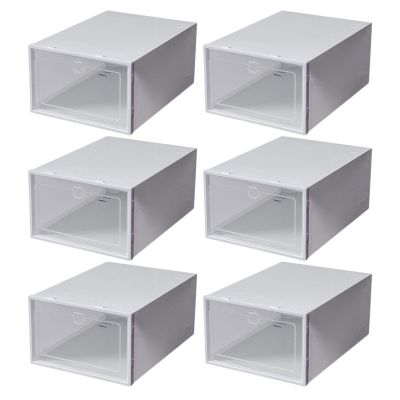 Cabilock 6pcs Transparent Shoe Storage Box Stackable Plastic Organizer for Home Footwear and Easy to Use for Closet and Bedroom Organization White