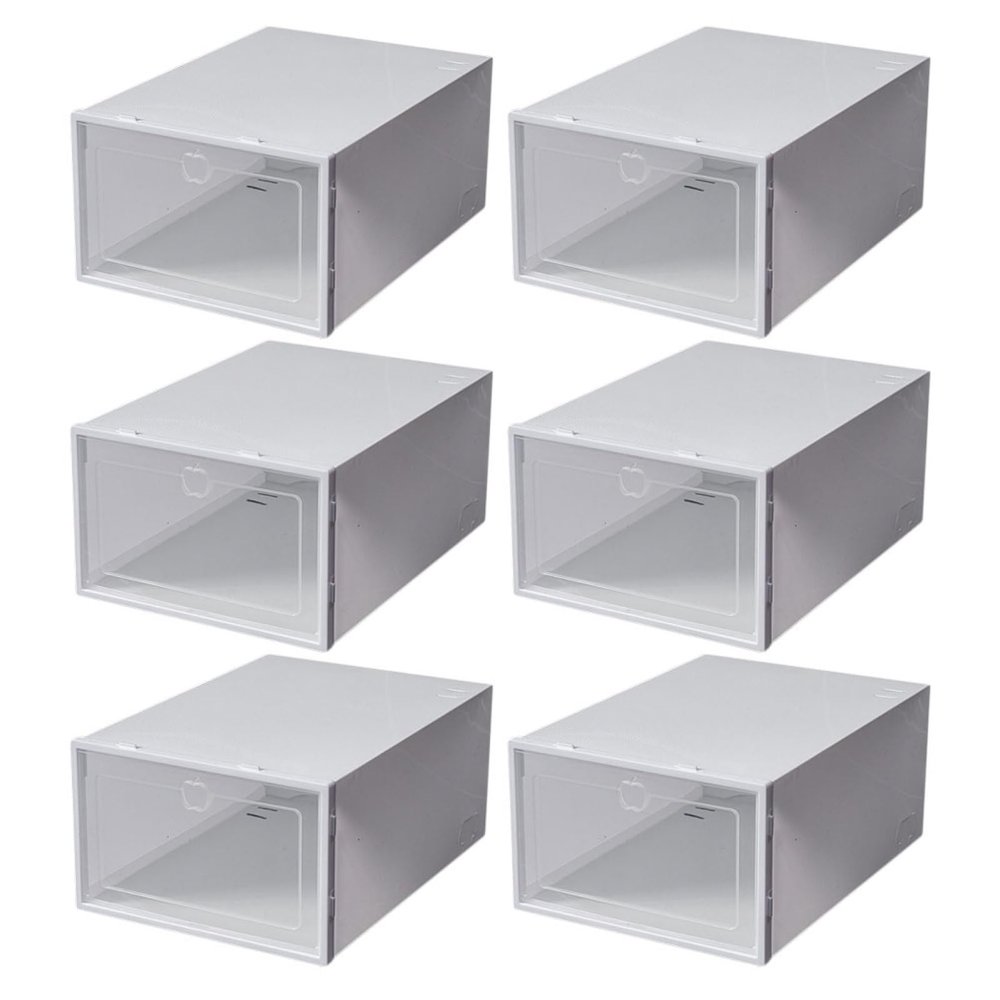 Cabilock 6pcs Transparent Shoe Storage Box Stackable Plastic Organizer for Home Footwear and Easy to Use for Closet and Bedroom Organization White