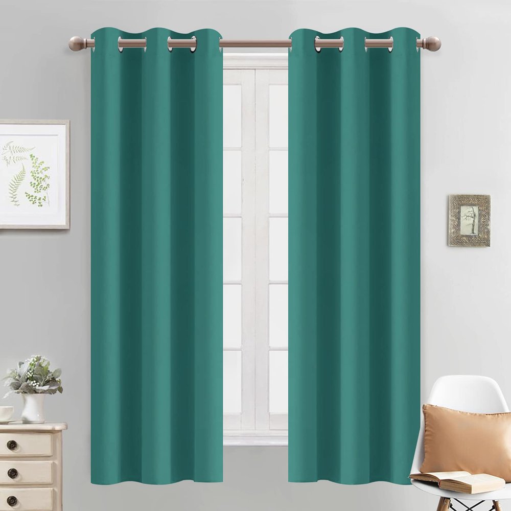 Yakamok Teal Blackout Curtains Room Darkening Thermal Insulated with Grommet Window Curtain for Bedroom, 38Wx63L inch,2 Panels