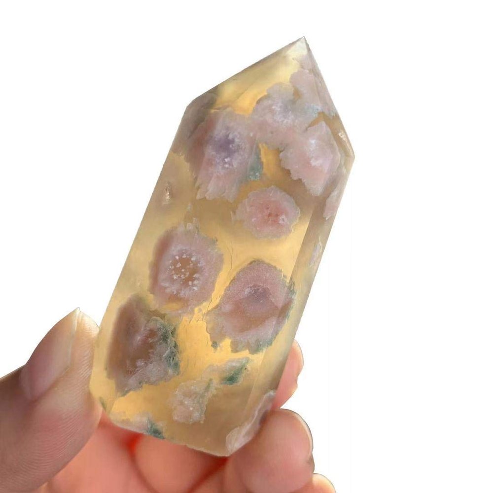 MOKACRYSTAL 55mm-65mm Natural Flower Agate Towers Crystal Wand Healing Stones Points 1PC