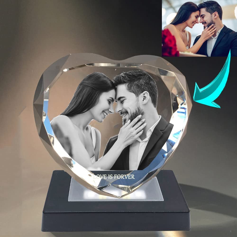 HAIRAN 3D Crystal Photo heart Personalized 3D Crystal Picture Engraved Heart Custom photo Heart Crystal Memorable Gift and Keepsake (3.14x3.13x1.18 inch)