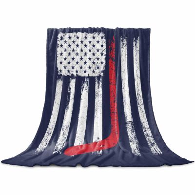 Edwiinsa American Flag with Red Hockey Stick Throw Blankets 50'' x 60'', Blue Backdrop Pattern - Lightweight Super Soft Microfiber Blankets All Seasons for Couch/Sofa/Gift