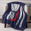 Edwiinsa American Flag with Red Hockey Stick Throw Blankets 50'' x 60'', Blue Backdrop Pattern - Lightweight Super Soft Microfiber Blankets All Seasons for Couch/Sofa/Gift view 3