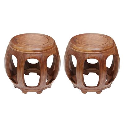 2PCS bar Stool, Chinese Antique Solid Wood Drum Stool, Sofa Stool, Round Stool, pier Stool, Guzheng Stool, Low Stool, Sofa Coffee Table Footstool/A / 2934.5
