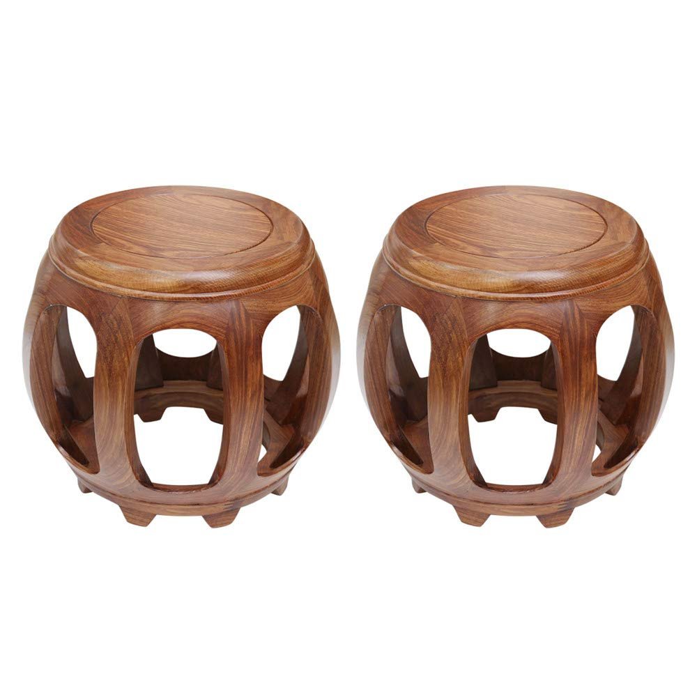 2PCS bar Stool, Chinese Antique Solid Wood Drum Stool, Sofa Stool, Round Stool, pier Stool, Guzheng Stool, Low Stool, Sofa Coffee Table Footstool/A / 2934.5