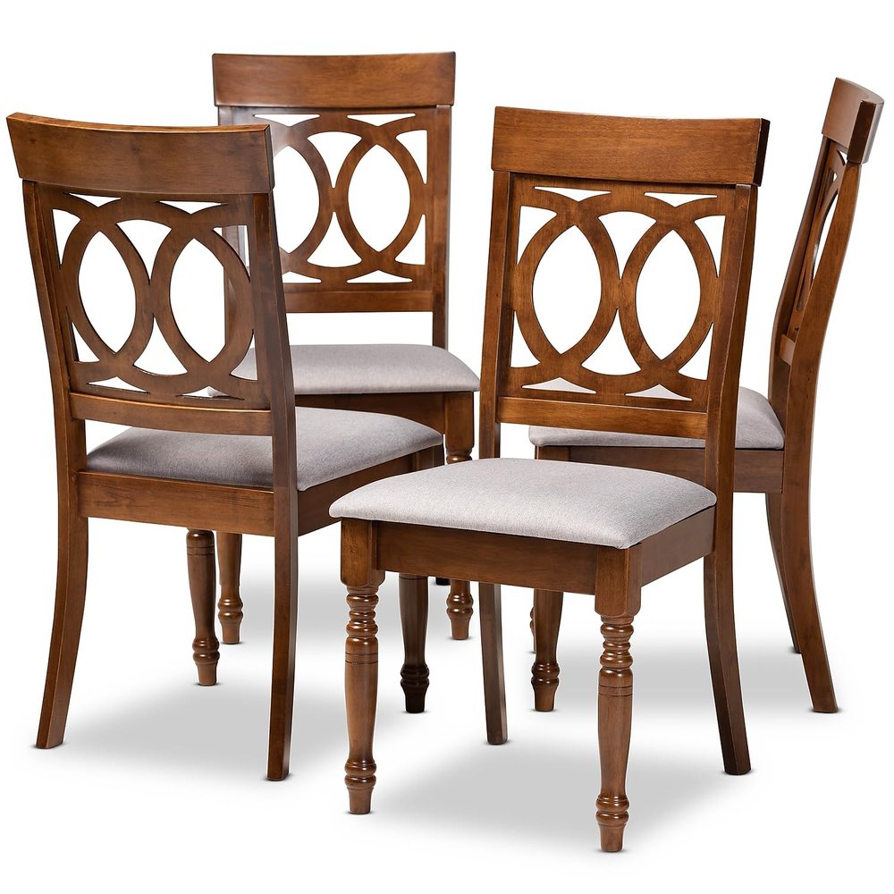 Baxton Studio Lucie Modern Fabric Dining Chair, Grey and Walnut, 4/Set
