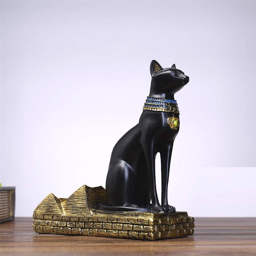 Abstract Figurine Sculptures Resin Egyptian Cat Wine Bottle Holder Figurines Simple Animals Wine Rack Home Decoration Accessories Gift-Black