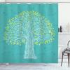 Ambesonne Tree of Life Shower Curtain, Doodle Tree Illustration Oriental Harmonious Design Mother Nature, Cloth Fabric Bathroom Decor Set with Hooks, 69" W x 70" L, Blue and Yellow Green view 1