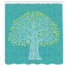 Ambesonne Tree of Life Shower Curtain, Doodle Tree Illustration Oriental Harmonious Design Mother Nature, Cloth Fabric Bathroom Decor Set with Hooks, 69" W x 70" L, Blue and Yellow Green view 2