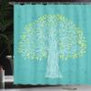 Ambesonne Tree of Life Shower Curtain, Doodle Tree Illustration Oriental Harmonious Design Mother Nature, Cloth Fabric Bathroom Decor Set with Hooks, 69" W x 70" L, Blue and Yellow Green view 3