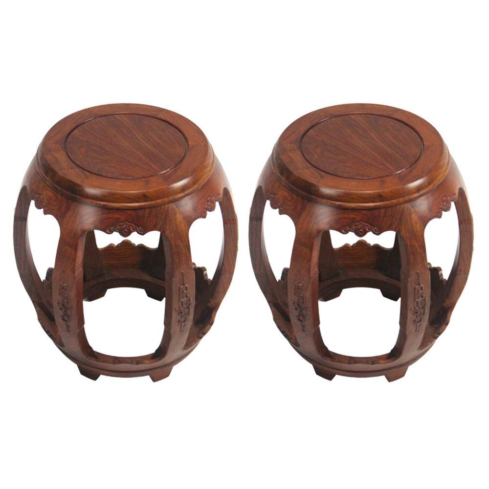 2PCS bar Stool, Hedgehog red Sandalwood Drum Stool, Antique Chinese Drum pier, Embroidered pier, Guzheng Stool, Solid Wood Coffee Table Stool in Living Room, Household Dining Table and Stool/B