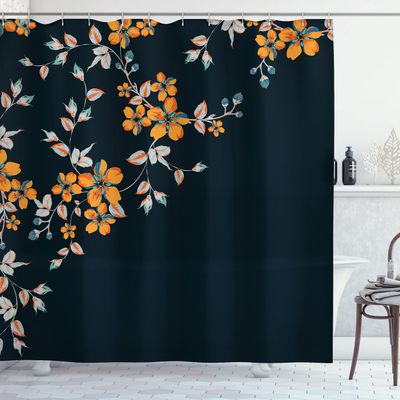Ambesonne Asian Shower Curtain, Japanese Sakura Cherry Tree Branches Fresh Serene Spring Nature, Cloth Fabric Bathroom Decor Set with Hooks, 69" W x 75" L, Apricot