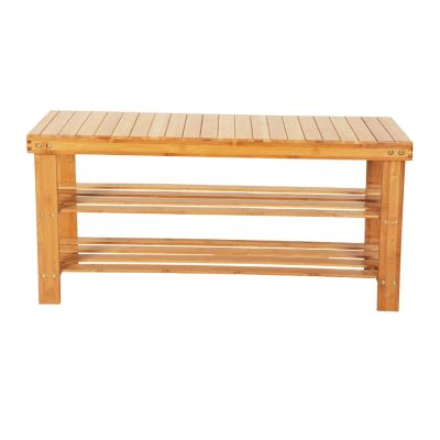 BESP Bamboo Shoe Rack Bench 3-Tier Free Standing Wood Shoe Storage 35.43 x 11.02 x 17.72 inches, Ideal for Hallway, Bathroom, Living Room and Corridor Entryway (Wood Color_2, 35")