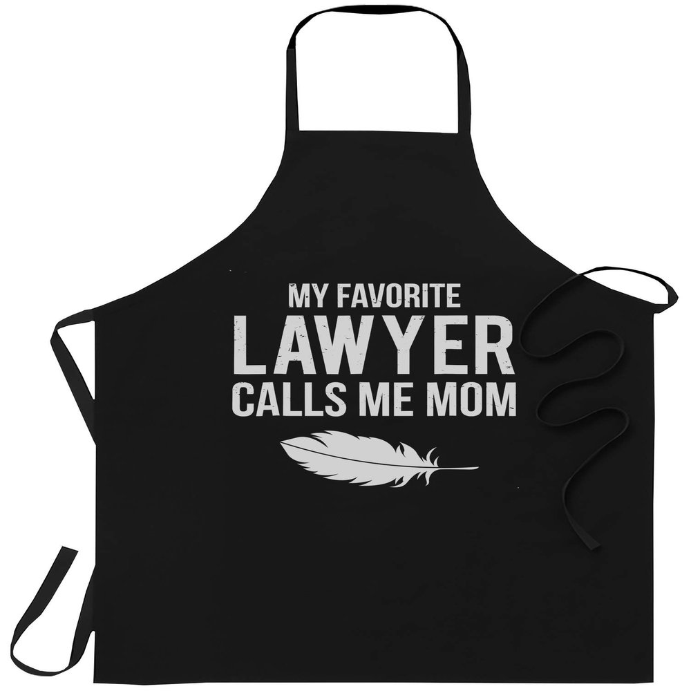 Lawyer Apron Law Attorney Gift for Men Women - One size fits all - My Favorite Lawyer Calls Me Mom Cute Mother Law Tee Gift Black Chef Cook Aprons Home Decor