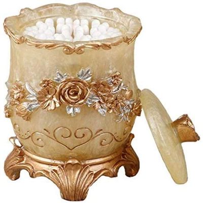 qiuqiu Cotton Swab Dispenser Holder Storage Box Toothpick Dispenser Holder (Gold Cylinder)