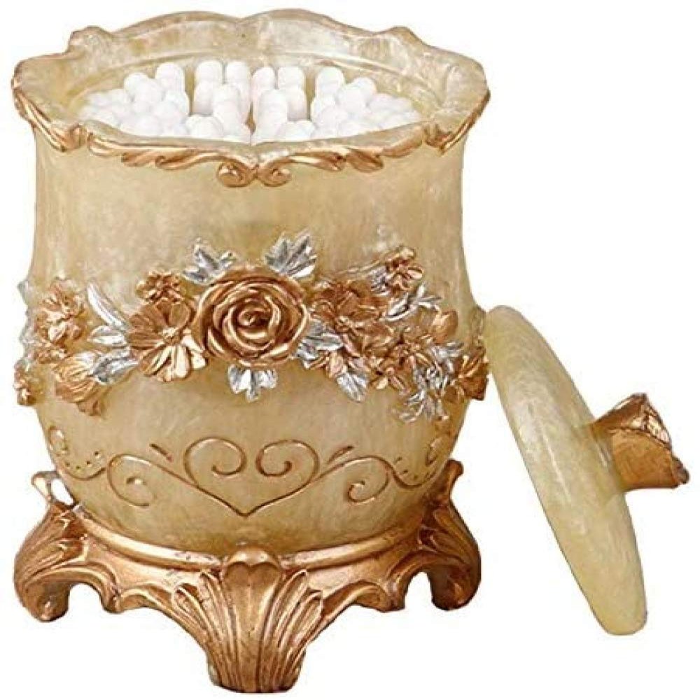 qiuqiu Cotton Swab Dispenser Holder Storage Box Toothpick Dispenser Holder (Gold Cylinder)