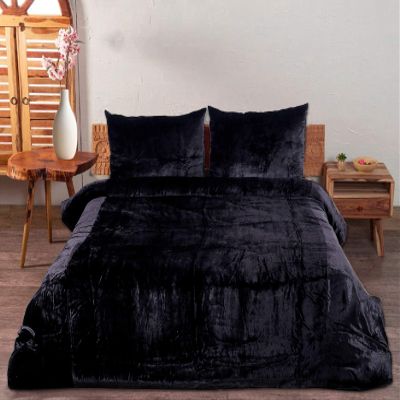The Harry Creations 3 Pcs Set Solid Pattern Velvet Bedding Ultra Donna Crushed Luxury Boho Duvet Cover (Black, Full 80" x 90")