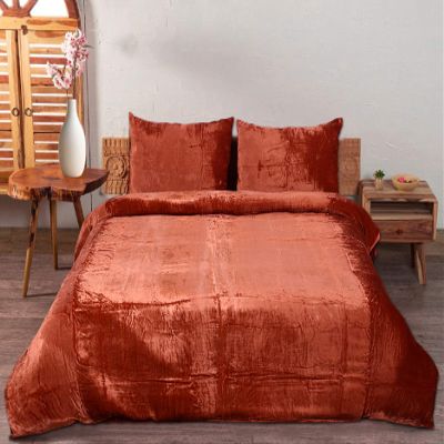 The Harry Creations 3 Pcs Set Solid Pattern Velvet Bedding Ultra Crushed Luxury Boho Donna Duvet Cover (Rust,Full 80 inchx90 inch )