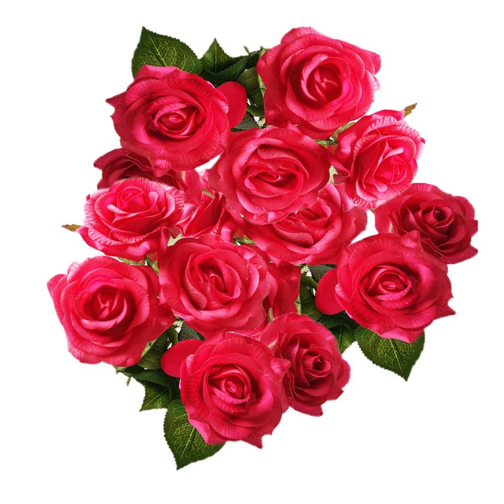 12pcs Artificial Silk Flowers Fake Rose Bouquet Wedding Party Home Decor (Rose)
