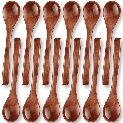 Patelai 12 Pcs 5 Inch Small Wooden Spoons for Honey Mini Little Wood Tea Spoons for Tasting Eating Serving for Cooking, Desserts, Coffee, Jars(Brown)