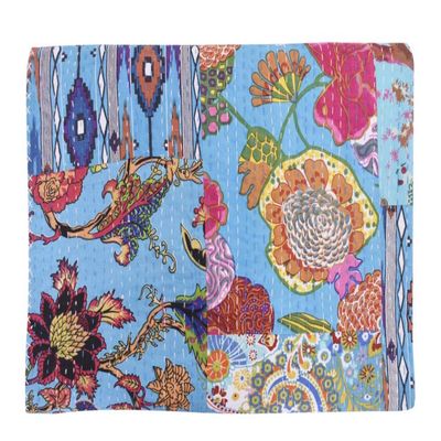 Sophia-Art Indian King/Twin Size Bohemian Traditional Bedding Kantha Mix Patchwork Kantha Rallies Ethnic Reversible Blanket Bedspread Handmade Kantha Quilt (Turquoise Patch, 108 * 108 Inches)