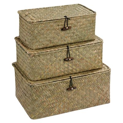 BESPORTBLE Seagrass Basket Storage Basket with Lid Multipurpose Container for Home Organization - S Wicker Storage L Hyacinth