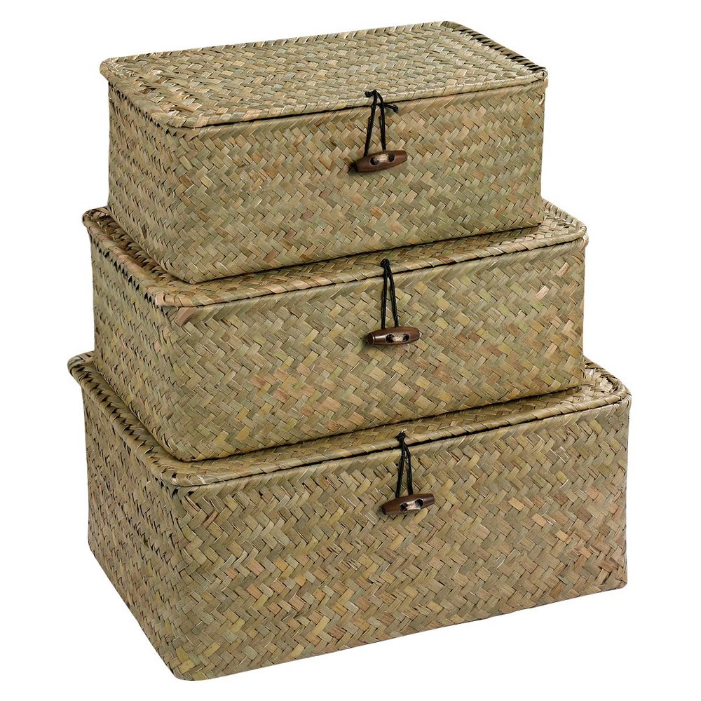 BESPORTBLE Seagrass Basket Storage Basket with Lid Multipurpose Container for Home Organization - S Wicker Storage L Hyacinth