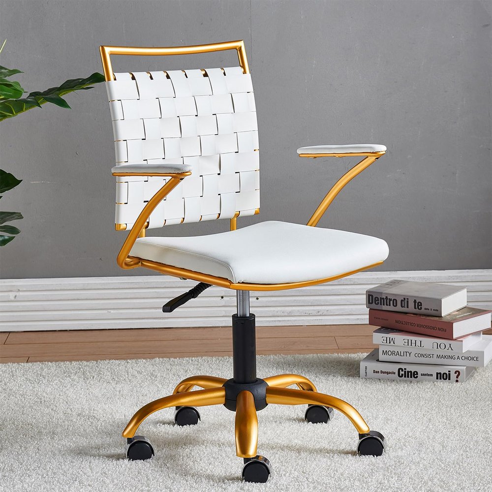 CAROCC Gold Office Chair White Computer Task Chair with Wheels and Arms Swivel Adjustable Height Cute Vanity Desk Chairs (White)