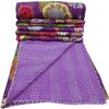 Bhagyashri Fashions Indian Handmade Cotton Purple Fruits Print Kantha Quilt Queen Tribal Bed Cover Reversible Bedspread Blanket Picnic Throw Floral Coverlet 108x90 Inches view 4