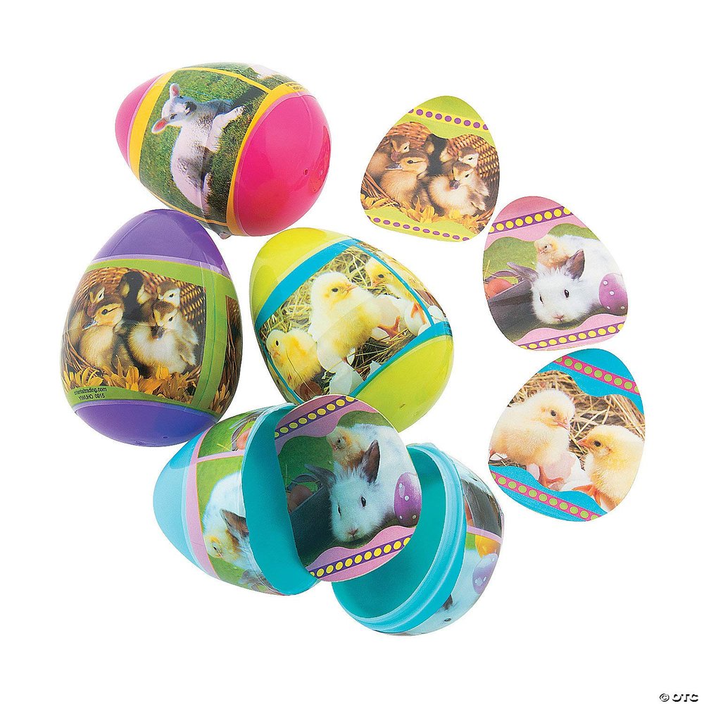 24 Piece(s) Baby Animal Sticker-Filled Plastic Easter Eggs