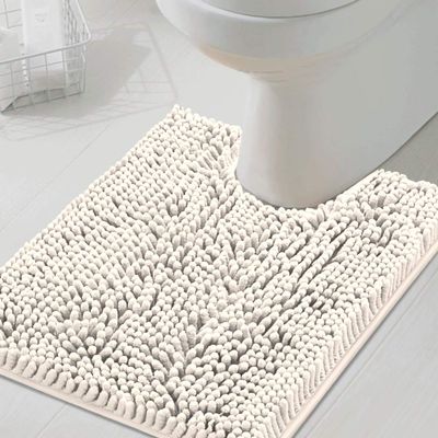 H.VERSAILTEX Toilet Mat U Shaped Bathroom Rugs Bath Mats for Bathroom Non Slip Luxury Chenille Bath Mat U Shape 20x24 Extra Soft and Absorbent Shaggy Rugs Washable Dry Fast - Ivory
