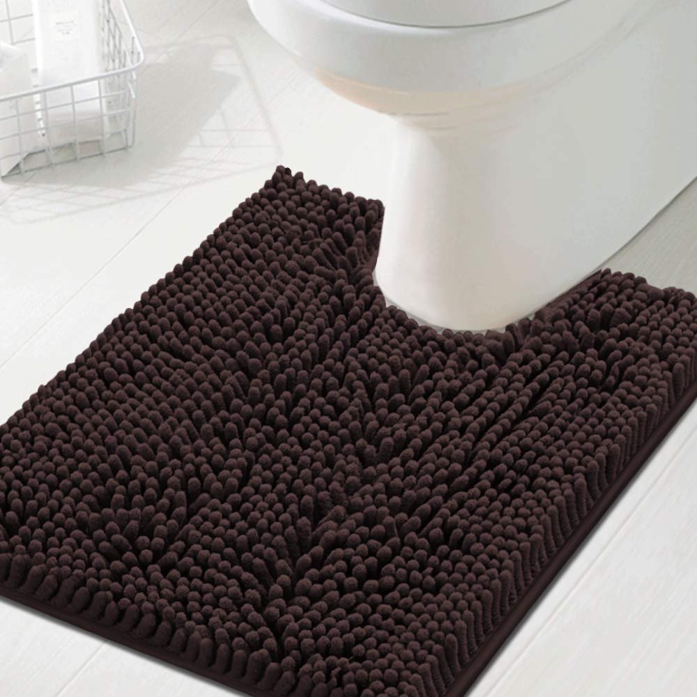 H.VERSAILTEX Toilet Mat U Shaped Bathroom Rugs Bath Mats for Bathroom Non Slip Luxury Chenille Bath Mat U Shape 20x24 Extra Soft and Absorbent Shaggy Rugs Washable Dry Fast - Chocolate