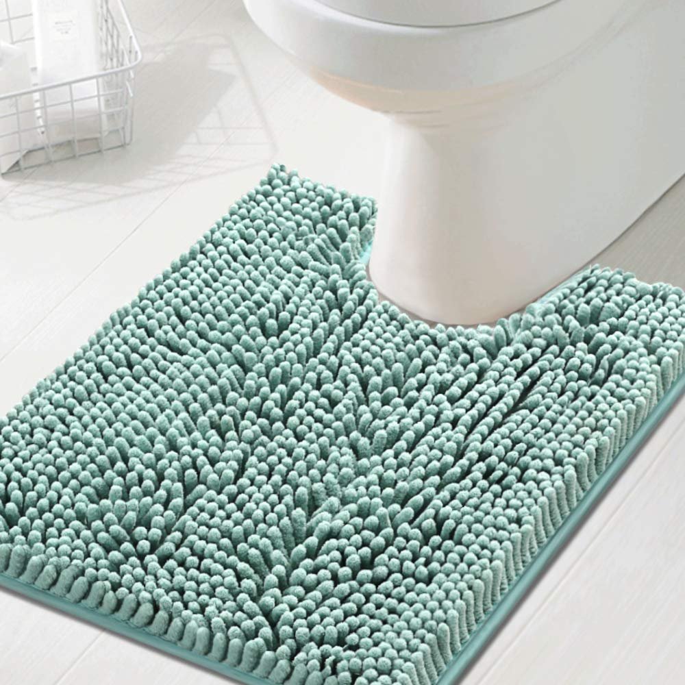H.VERSAILTEX Toilet Mat U Shaped Bathroom Rugs Bath Mats for Bathroom Non Slip Luxury Chenille Bath Mat U Shape 20x24 Extra Soft and Absorbent Shaggy Rugs Washable Dry Fast - Aqua Foam