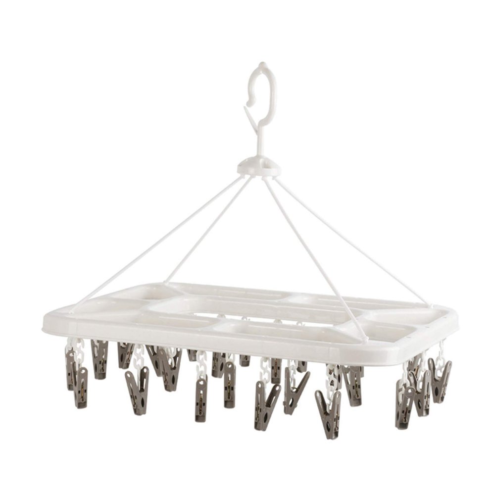 ASDQWER Sock Drying,Sock Hanger Washing Line,Multi-Clamp Drying Rack, Rectangular, PP Tough Material, Durable, Windproof Hook, Closed Design, Can Rotate 360 Degrees Freely, Easy to Dry,White