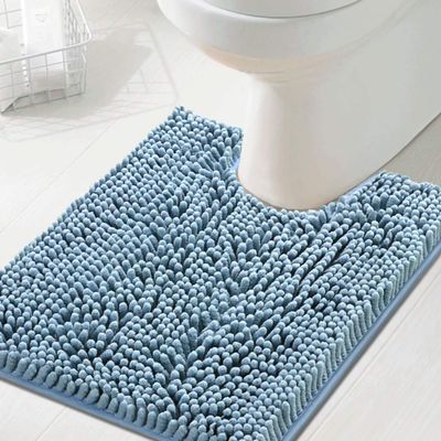 H.VERSAILTEX Toilet Mat U Shaped Bathroom Rugs Bath Mats for Bathroom Non Slip Luxury Chenille Bath Mat U Shape 20x24 Extra Soft and Absorbent Shaggy Rugs Washable Dry Fast - Cool Blue